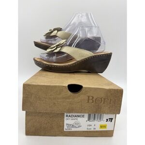 BOC Born Womens 8 Sandals Radiance Wedge Ivory Leather Flower Thong B54111 Børn